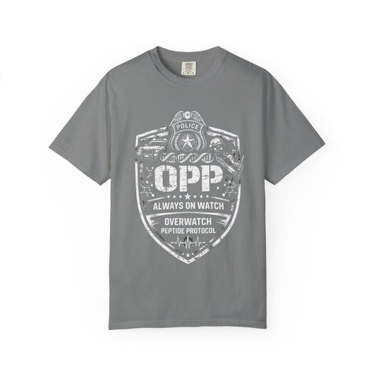 OPP Police Badge T-Shirt – Overwatch Peptide Protocol— "Always On Watch" Vintage Overwatch Tee