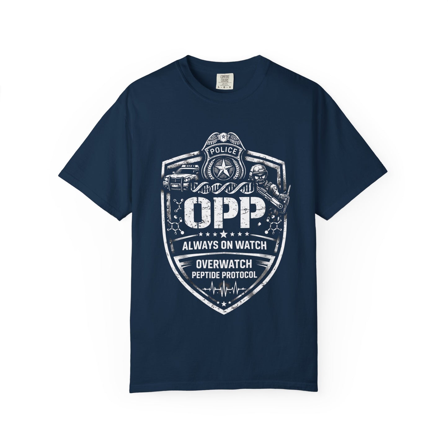 OPP Police Badge T-Shirt – Overwatch Peptide Protocol— "Always On Watch" Vintage Overwatch Tee