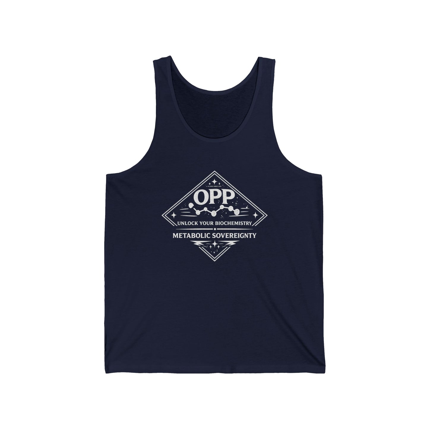 Fuel your sovereignty with the OPP Metabolic Sovereignty Tank Top, a clean, bold biohacking essential for warmer days. The standout diamond emblem dominates the chest: central "OPP" flanked by...
