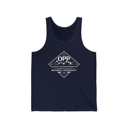 Fuel your sovereignty with the OPP Metabolic Sovereignty Tank Top, a clean, bold biohacking essential for warmer days. The standout diamond emblem dominates the chest: central "OPP" flanked by...