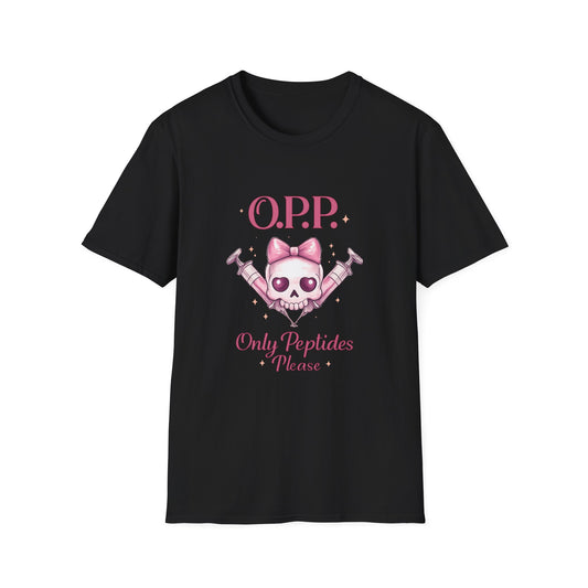 OPP - Only Peptides Please Skull Tee | Feminine Peptide Biohacker Shirt