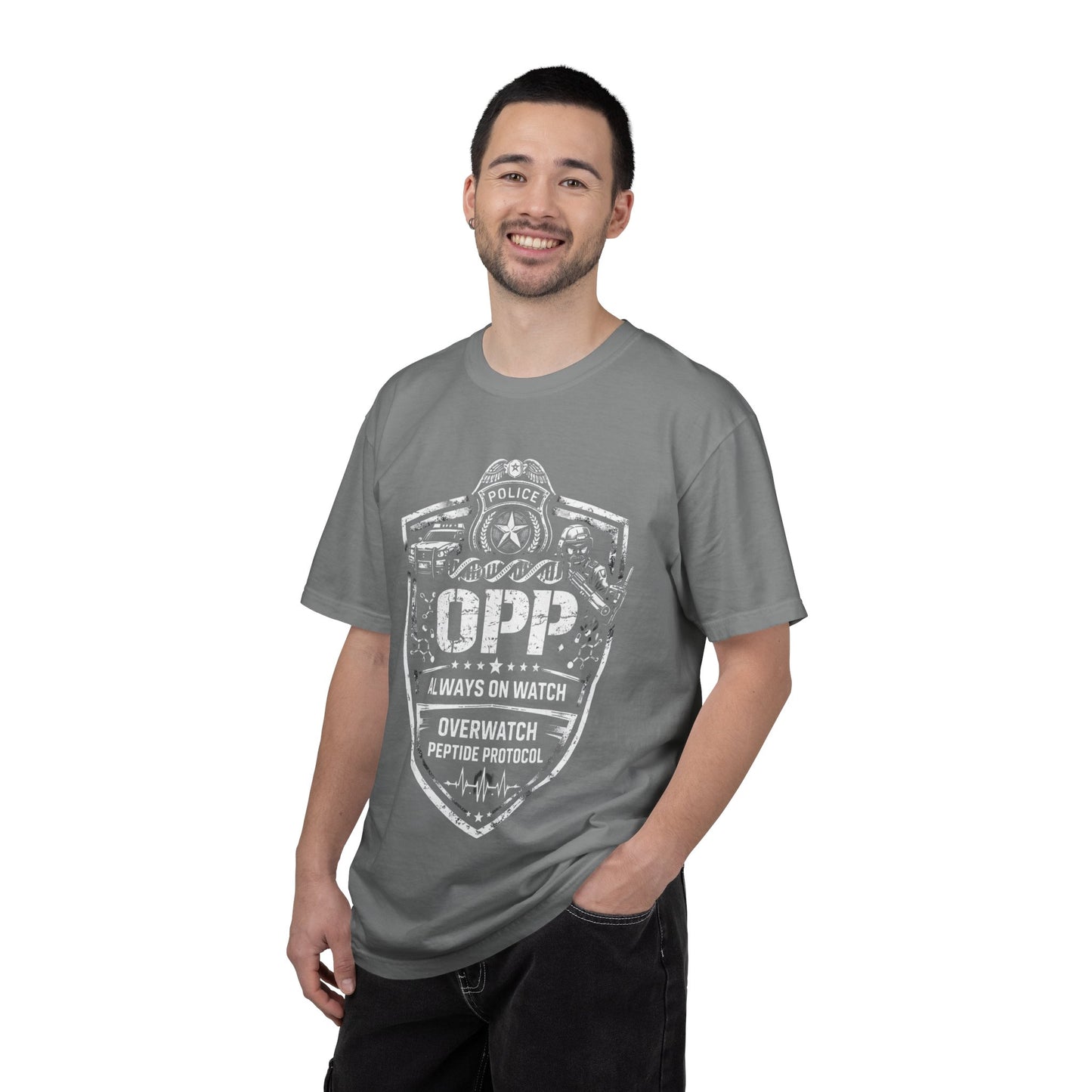 OPP Police Badge T-Shirt – Overwatch Peptide Protocol— "Always On Watch" Vintage Overwatch Tee
