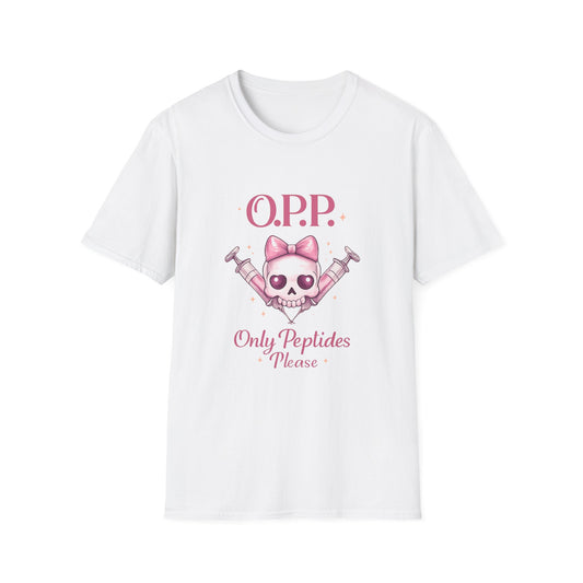 OPP - Only Peptides Please Skull Tee | Feminine Peptide Biohacker Shirt