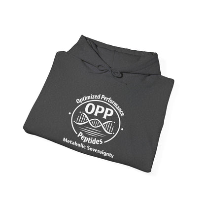 Level up your biohacking wardrobe with the OPP Optimized Performance Peptides Hoodie, featuring a standout circular emblem: arched "Optimized Performance" at the top, dominant "OPP" center, a sleek...