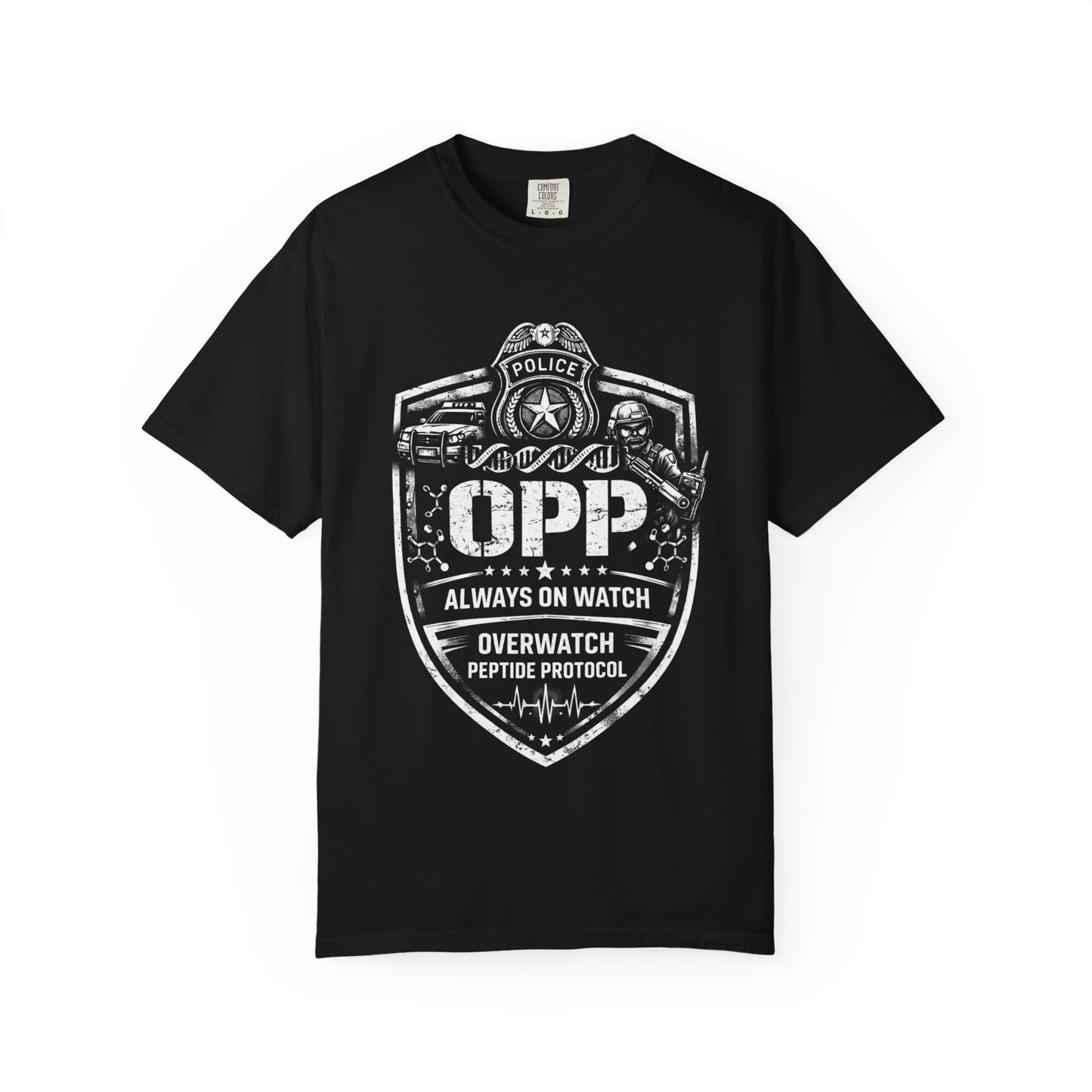 OPP Police Badge T-Shirt – Overwatch Peptide Protocol— "Always On Watch" Vintage Overwatch Tee