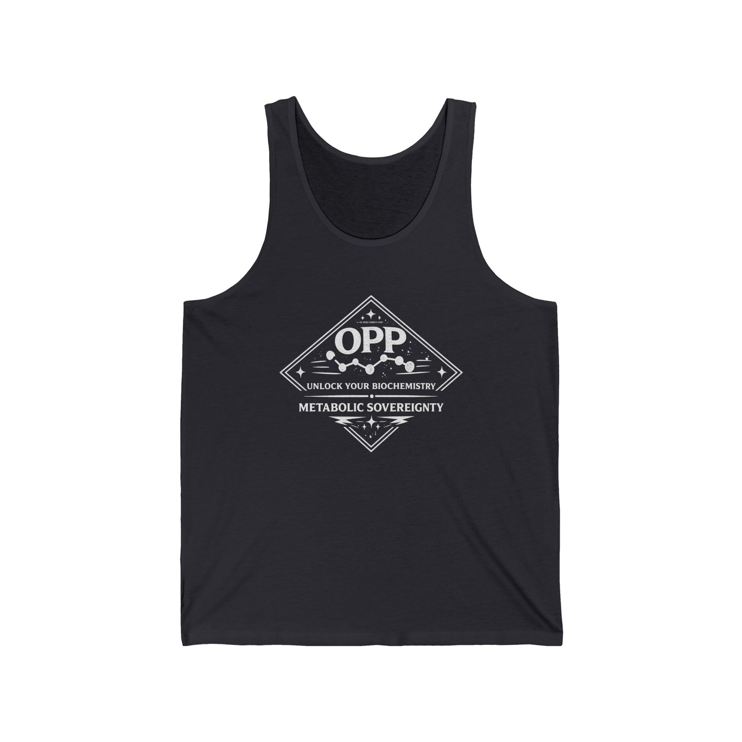 Fuel your sovereignty with the OPP Metabolic Sovereignty Tank Top, a clean, bold biohacking essential for warmer days. The standout diamond emblem dominates the chest: central "OPP" flanked by...