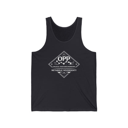 Fuel your sovereignty with the OPP Metabolic Sovereignty Tank Top, a clean, bold biohacking essential for warmer days. The standout diamond emblem dominates the chest: central "OPP" flanked by...