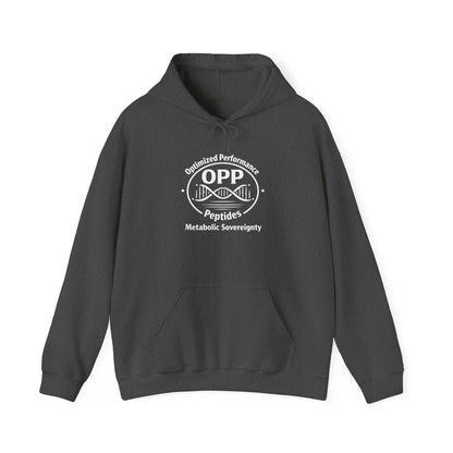 Level up your biohacking wardrobe with the OPP Optimized Performance Peptides Hoodie, featuring a standout circular emblem: arched "Optimized Performance" at the top, dominant "OPP" center, a sleek...